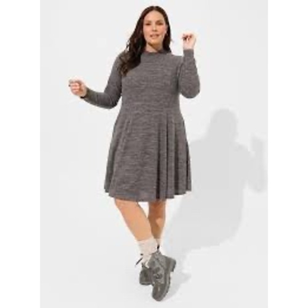 Torrid Sweater Dress Womens 1 Grey Excellent Plush Mock Neck Long‎ Sleeve Skater